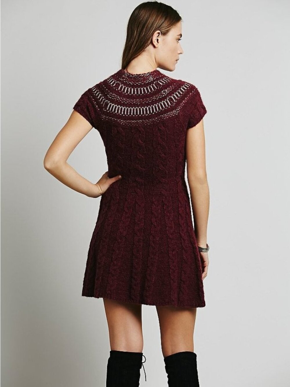 NWT Free People Dark Cherry Sequin Fit & Flare Sweater Dress | Mob Wife Coquette - Picture 9 of 16